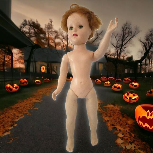 Creepy Doll Vintage Halloween Walking Sleep Eyes Dirty American Character Doll - Picture 16 of 16